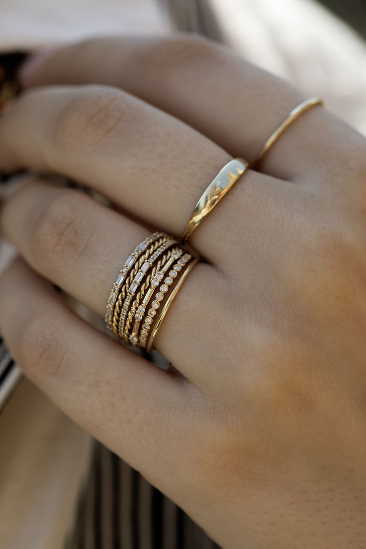 twisted rope, pave & baguette diamond ring stack twisted rope, pave & baguette diamond ring stack